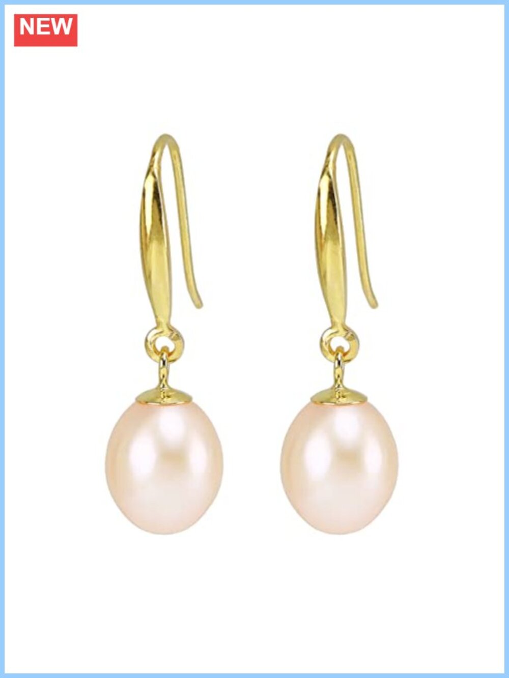 925 Sterling Silver Freshwater Pearl Drop Dangle Earrings 18K Gold Plated